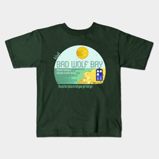 Visit Bad Wolf Bay Kids T-Shirt by Fellball